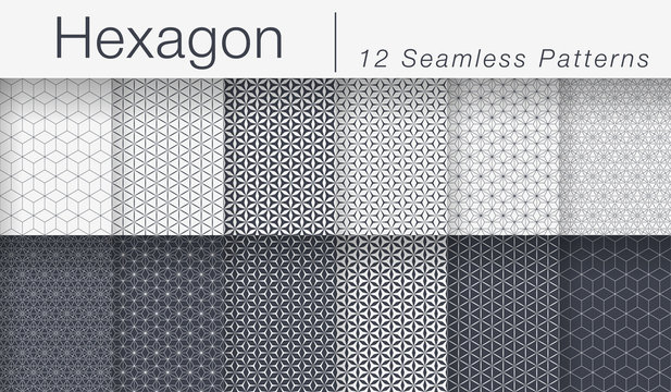 Set of Minimalist Seamless Vector Patterns. Hexagonal Tiles