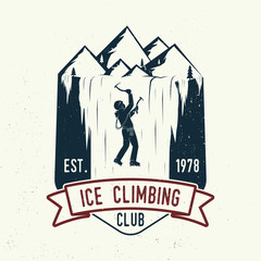 Vintage typography design with climber on the mountains.