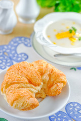 Croissants and corn soup