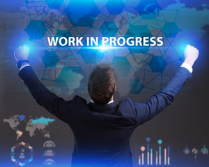 The concept of business, technology, the Internet and the network. Young businessman showing...
