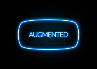 Augmented  - colorful Neon Sign on brickwall