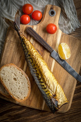 Smoked mackerel and bread.