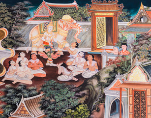 Buddhist temple mural painting art in Thailand © boonsom
