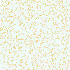 Floral background, line design with simple leaves, vector illustration