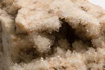 stone with beautiful quartz crystals close up