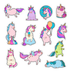 Magic unicorn patches. Trendy pink unicorn sticker pack © vivali