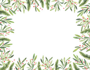 Watercolor illustration. Pre made Christmas frame. Perfect for invitations, greeting cards, prints, packaging  and more. Merry christmas and happy new year - 176860376