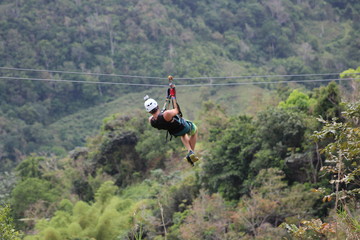 Zipline. Adventure in Puerto Rico. Caribbean island. Toro Verde