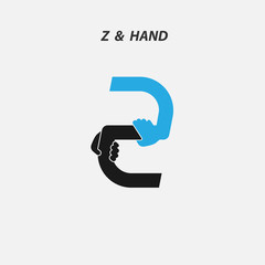 Z - Letter abstract icon & hands logo design vector template.Italic style.Business offer,Partnership,Hope,Help,Support,Teamwork sign.Corporate business & education logotype symbol.