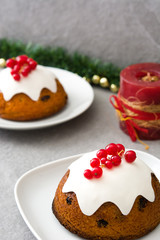 Christmas pudding on gray stone
