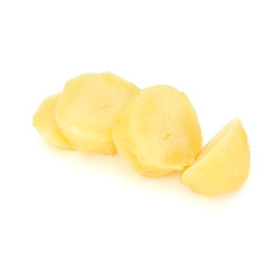 boiled peeled sliced potato isolated on white background cutout