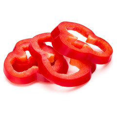 Red sweet bell pepper slices isolated on white background cutout