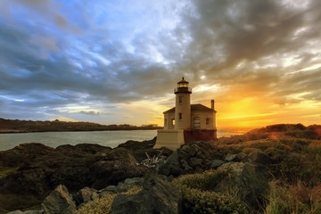 Fototapeta na wymiar Bandon Oregon Lighthouse Sunset
