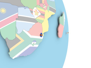 Swaziland with flag on globe