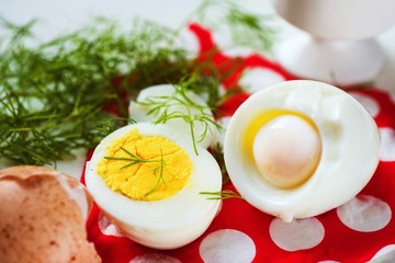 Cut boiled eggs and dill.