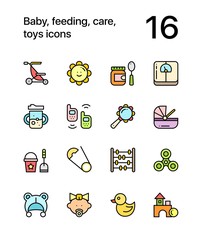 Colored Baby, feeding, care, toys icons for web and mobile design pack 3