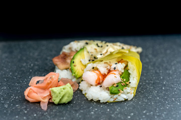 Japanese food Salmon and shrimp temaki sushi