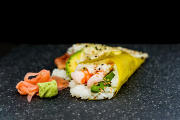 Japanese food Salmon and shrimp temaki sushi