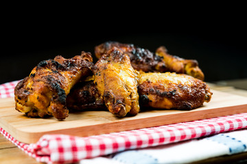 delicious fried chicken wings with salad