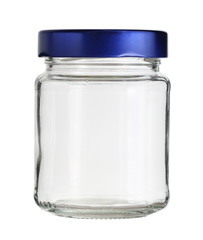 Glass jar with metal cap isolated on white background