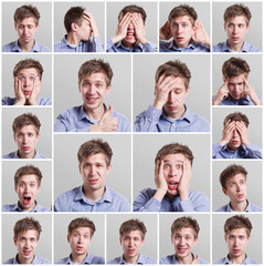 Set of young man's portraits with different emotions