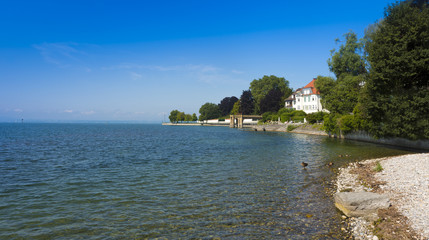 Fototapeta na wymiar View to the old castle jetty in Friedrichshafen at Lake Constance - Friedrichshafen, Lake Constance, Baden-Wuerttemberg, Germany, Europe