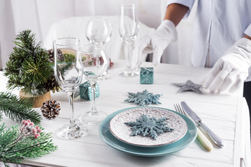Table served for Christmas dinner