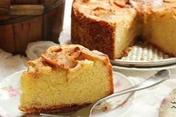 Homemade German apple cake on white background / Thanksgiving dessert