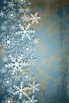 Stylish Christmas background with pine cones and snowflakes in duotone. Abstract decorative background.