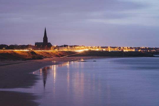 Tynemouth Church at dusk twilight. Northumberland, UK.