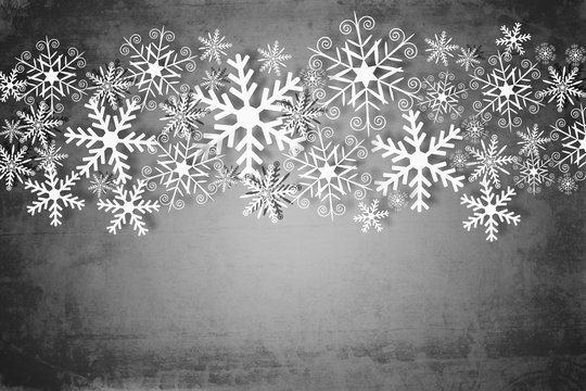 Grungy style, dark gray Christmas background with white snowflakes