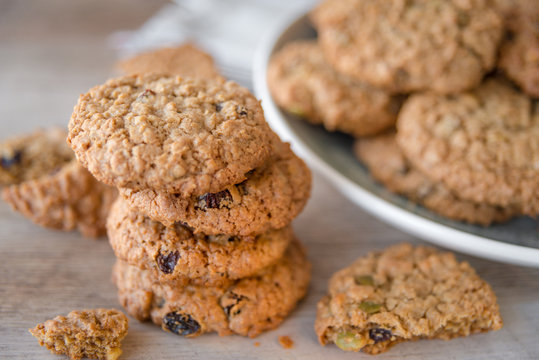 Oatmeal cookies  on wooden background table