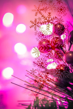 Beautiful Christmas decoration close up. Abstract background with bokeh lights.