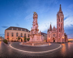 Panorama of Saint Matthias Church and Trinity Square in the Morning, Budapest, Hungary
