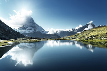 Reflection of Matterhorn in lake, Zermatt, Switzerland