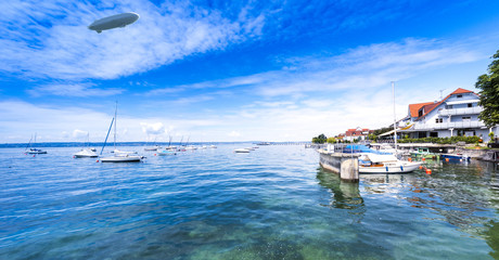 Zeppelin, small yacht harbor with sailing boats in Hagnau at Lake Constance - Hagnau, Lake Constance, Baden-Wuerttemberg, Germany, Europe © karlo54