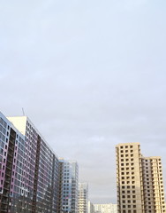 Naklejka premium Building construction, tower cranes, low angle