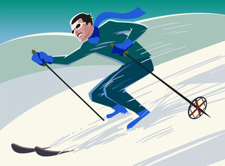 Fototapeta premium mountain skier slides from the mountain