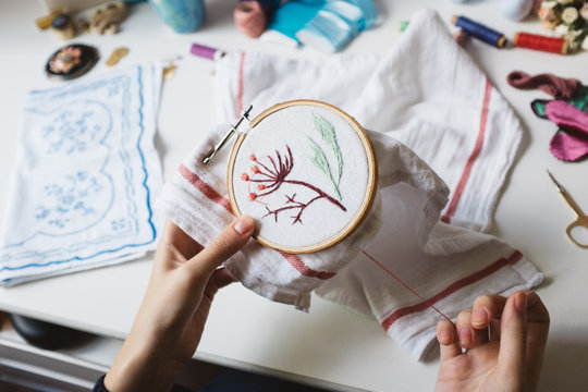 Woman Doing Embroidery Work