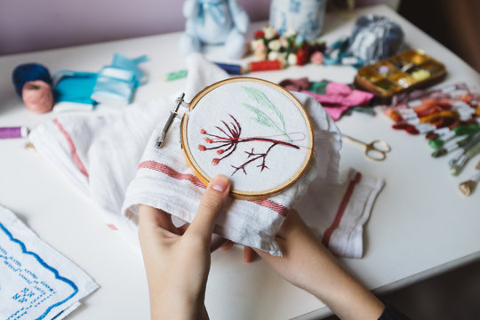 Woman Doing Embroidery Work