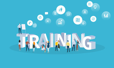 Flat design style web banner for training courses, staff training, online education, specialization, retraining. Vector illustration concept for web design, marketing, and print material.