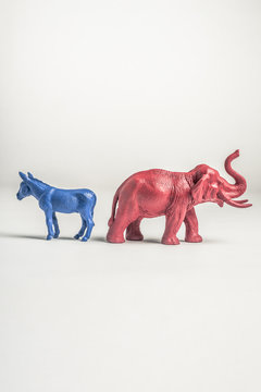United States Democratic Donkey and Elephant Facing Away From Each Other