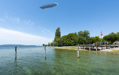 Beach on the island Reichenau at Lake Constance with zeppelin -  Lake Constance, Baden-Wuerttemberg, Germany, Europe © karlo54