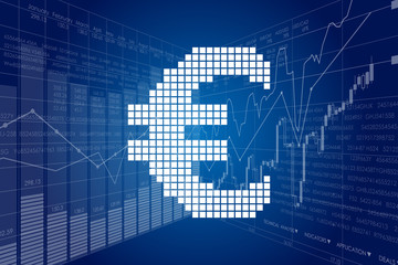 The sign of Euro on the background of stock charts distorted perspective.