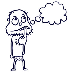 Hand drawn guy thinks about something