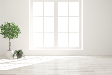 White empty room. Scandinavian interior design. 3D illustration
