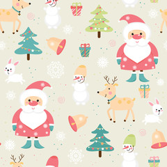 Christmas seamless pattern with cartoon Santa
