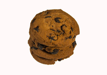 Chocolate chip cookies isolated on white background