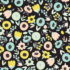 Naklejka premium Floral pattern on black background