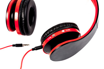 red head phone on white background